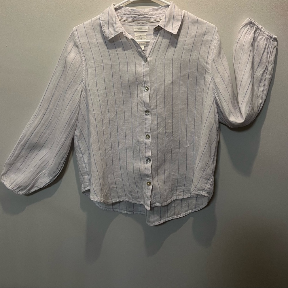 Joie Striped Button-Down Shirt 100% linen long sleeve